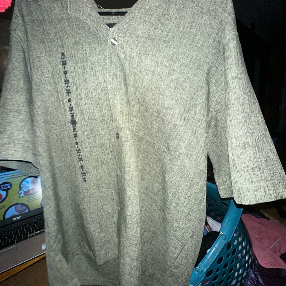 Gray Short Sleeve Shirt with Button Detail